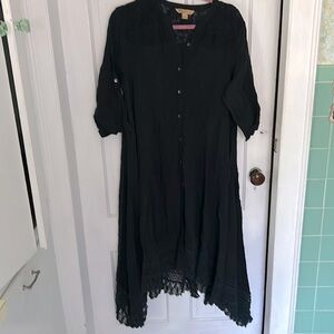 April Cornell black dress with lace upper and handkerchief hem.Stevie Nicks vibe